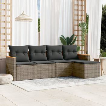 Conjunto De Sofás Jardín Con Cojines 5 Uds | Mueble Jardin Mesa Y Sillas Ratán Sintético Gris Cfw796687