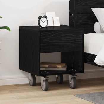 Mesita De Noche - Mueble Para Dormitorio - Madera De Ingeniería - Roble Negro (40.5x40x48cm)