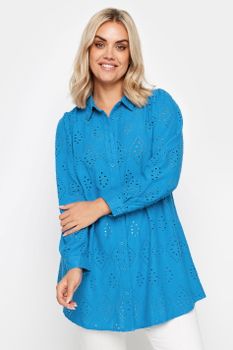 Yours Camisa Azulona Con Bordados, Mujer Curvy Y Tallas Grandes, Yours