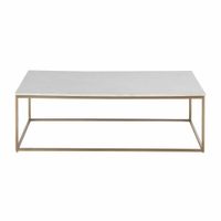 mesa de centro de marmol blanco y metal latonado de 110 cm