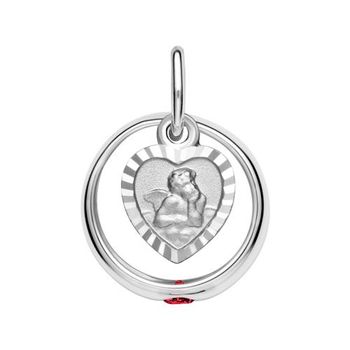 Anillo bautizo colgante ángel rubí plata 925