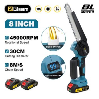 Gismis-motosierra eléctrica sin escobillas de 8 pulgadas, sierra eléctrica portátil inalámbrica, herramienta eléctrica para carpintería para pines de batería makita de 18v