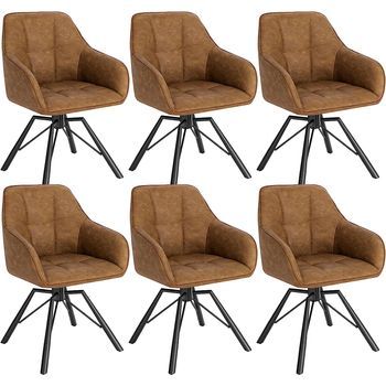 Set 6 Silla Giratoria 360° Silla De Comedor Escandinava Sillón De Piel Sintética Vintage Claro - Marrón - Woltu