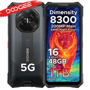 Teléfono Resistente DOOGEE S300 Plus con Cámara Térmica 5G, Imagen Térmica, Dimensity 8300, Pantalla de 6.78 Pulgadas, Cámara IA de 200MP, 48GB (12+36) de RAM, 1TB de ROM, Batería de 11000mAh, Android