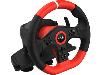 Volante - Vieta Pro Speedy, Cable, Gaming, Plug & Play, Rotación de 270º, Negro/Rojo