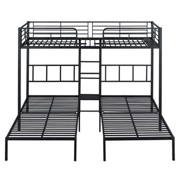 Litera Triple De Metal Con Escalera Y Barrera, Cama Litera Negra 90x200