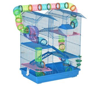 Pawhut jaula para hámster de 5 niveles, 47x30x59 cm, casa para animales pequeños con túnel, comedero, bebedero, casita, rueda de ejercicio, escaleras, para roborowski, jerbos, azul