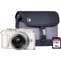 olympus pen e-pl9 mirrorless camera with mzuiko digital ed 14-42 mm f35-56 ez lens case  memory card kit - white white