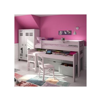 Mathy by Bols Single Mid Sleeper Bed in Dominique Design with Desk & Drawers  - Mathy Cuberdon Purple