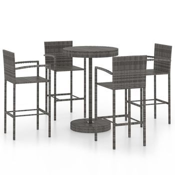 Muebles De Bar De Jardín 5 Uds | Mesa Y Sillas Ratán Sintético Gris