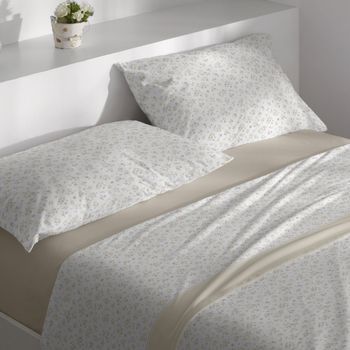Juego De Sábanas Velvelina Floral Cama De 90 Cm - Beige - Burrito Blanco
