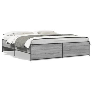 Estructura Cama Madera Ingeniería Metal Gris Sonoma 200x200 Cm Vidaxl