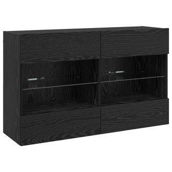 Mueble De Tv | Mueble De Salón | Gabinete De Tv Montado En La Pared Con Led Roble Negro