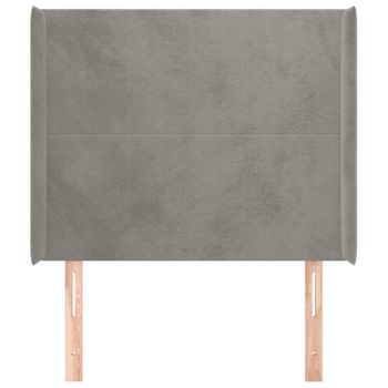 Cabecero Cama Mueble De Dormitorio Con Orejas De Terciopelo Claro 103 X 16 X 118/128 Cm Gris M02_0003766