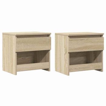 Pack 2 Uds Mesitas De Noche, Mesilla Madera Contrachapada Roble 40x30x39 Cm