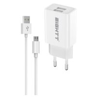 eightt ecw-m cargador smartphone 2x usb-a con cable micro usb blanco