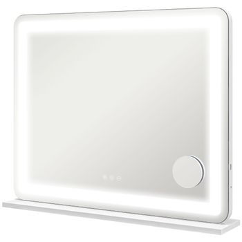 HOMCOM Espejo luminoso LED intensidad 3 modos de iluminación aumento 10X puerto de carga USB control táctil - 80x62 cm   Aosom España