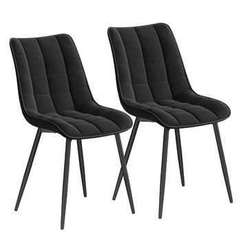 Set 2 Sillas De Comedor Sillas De Cocina De Terciopelo Con Patas De Metal Estilo Escandinavo - Negro - Woltu
