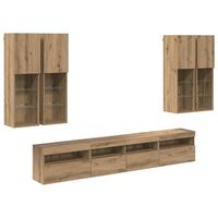 conjunto de mueble de tv en la pared con luces led 7 uds vidaxl