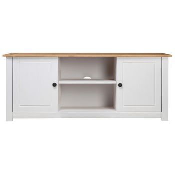 Mueble Tv | Mueble De Salón | Armario Tv Madera De Pino Estilo Panamá Blanco 120x40x50 Cm