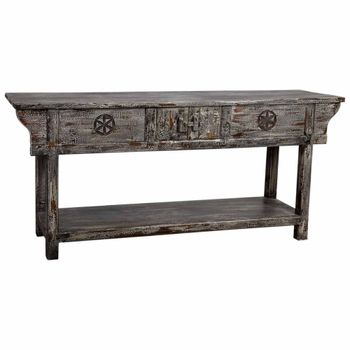 Recibidor de madera acabado artesanal envejecido gris oscuro 181x45x80