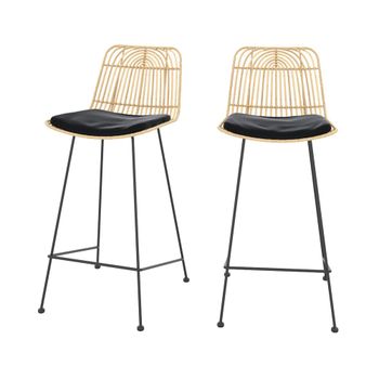 Set de 2 sillas para isla central en ratán y metal negro 66 cm