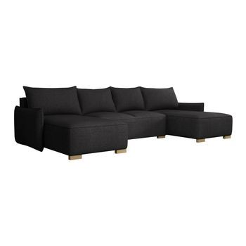Sofá Rinconero Columbus 218, Negro, Función De Descanso, Caja De Ropa De Cama
