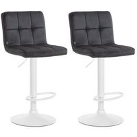 juego de 2 taburetes de bar en terciopelo negro con costuras decorativas en metal blanco pie de trompeta 100004405