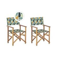 conjunto de 2 sillas de jardin de madera de acacia clara verde naranja abstracto plegable cine