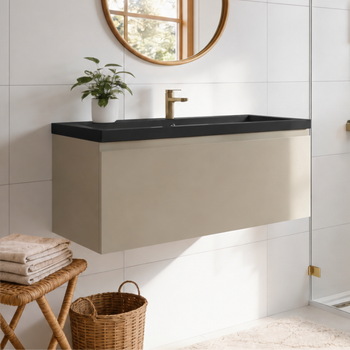 Mueble De Baño Suspendido Con Lavabo Negro 100 Cm Greige Con 2 Cajones - Lomazoo Modena