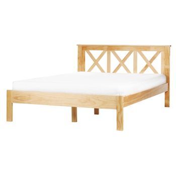 Cama Con Somier De Listones Moderno Cabecero De Madera Marrón Claro 140 X 200 Cm Tannay