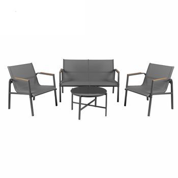 Salón De Jardín 4 Plazas – Metal Gris Antracita Y Textileno – Mesa De Vidrio – Elegancia Y Confort