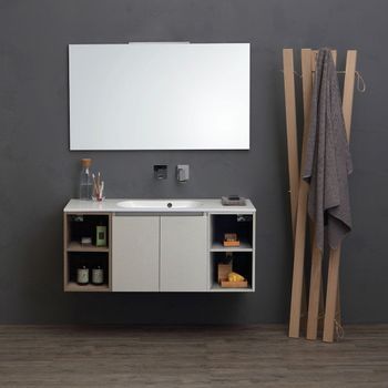 Composición Baño 120cm 2 Puertas Gris Perla Con Estantes Laterales Abiertos | Valentina