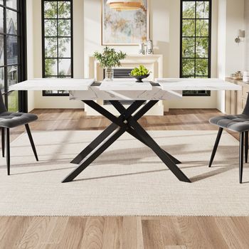 Mesa de comedor extensible efecto mármol blanco (120-160 cm)