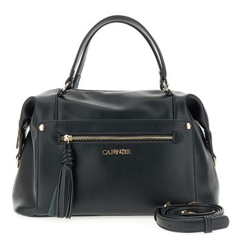 bolso baúl suave efecto napa con bolsillo frontal con cremallera y tirador con borla black taglia unica
