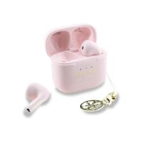 auriculares guess inalambricos bluetooth con acabado brillante charm y estuche rosa