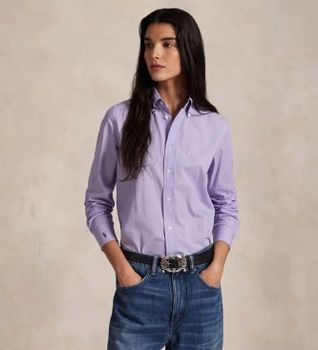 Polo Ralph Lauren para mujer. 211941509003 Camisa de algodón elástico fil-à-fil lila (38), Casual, Manga larga