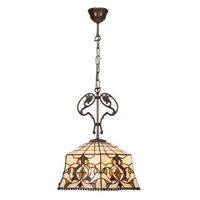 colgante de techo con cadena y adorno fundicion con pantalla tiffany d 40cm serie hexa