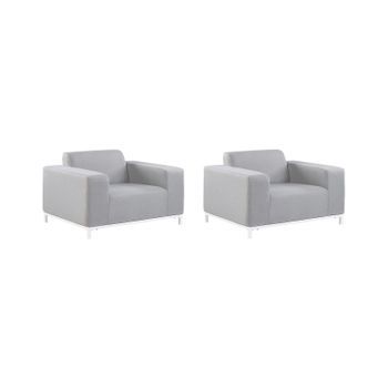 Conjunto De 2 Sillones De Poliéster Gris Claro Blanco Patas Metal Rovigo