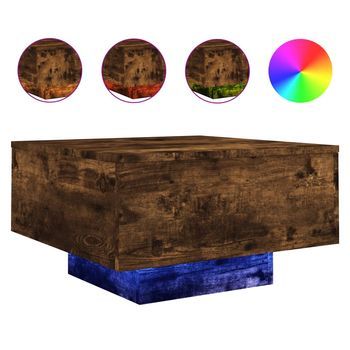 Mesa De Café - Mesa De Centro Con Luces Led Roble Ahumado 55x55x31 Cm