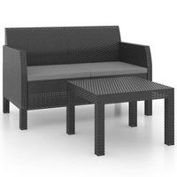 conjunto de muebles jardin 2 uds  mesa y sillas cojines pp ratan gris antracita