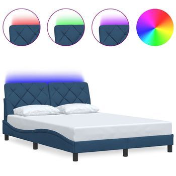Estructura De Cama Con Led Sin Colchón Tela Azul 140x190 Cm Vidaxl