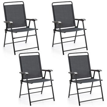 Costway Silla Plegable para Exteriores de 4 Piezas con Respaldo Reposabrazos Reposapiés Tela Transpirable Almohadillas Antideslizantes para Jardín