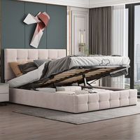 cama doble acolchada con almacenamiento hidraulico cabecero ajustable somier de lamas metalicas terciopelo blanco crema 140x200