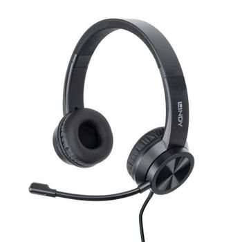 Auriculares Lindy 20439 con cable USB-C para oficina, micrófono integrado y control en línea negros