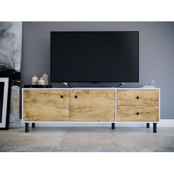 Mueble De Tv 52x160x40 Cm Tusi 2 Puertas 2 Cajones Roble Y Blanco