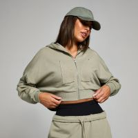 sudadera corta con capucha cremallera integral y aplique para mujer de mp - salvia intenso - xxl
