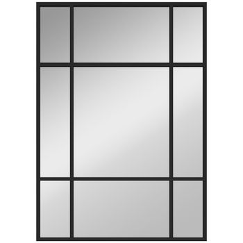HOMCOM Espejo Rectangular de Pared Espejo de Ventana 70x50 cm con Marco de Metal Espejo Decorativo para Salón Dormitorio Negro