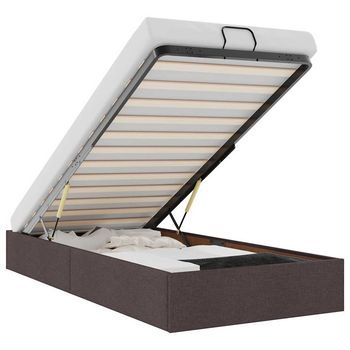Estructura Cama Otomana Sin Colchón Tela Marrón Oscuro 90x190cm Vidaxl