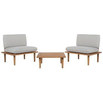 Conjunto De Jardín De Madera De Acacia Certificada Con Cojines Grises Para 2 Personas Sillones Con Mesa Auxiliar Frascati